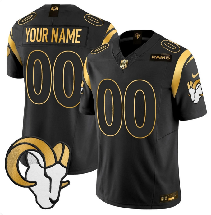 Men's Los Angeles Rams Active Player Custom Black Gold 2025 F.U.S.E. Vapor Untouchable Stitched Football Jersey